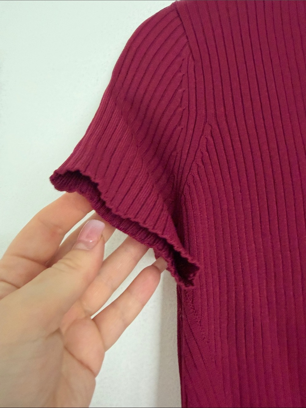 DKNY Short Sleeve Ribbed Zip-Front Top - Raspberry - Picture 7 of 12